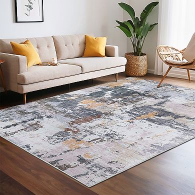 Garvee Faux Wool Machine Washable Abstract Printed Area Rug Foldable Non Slip Carpet for Home Decor