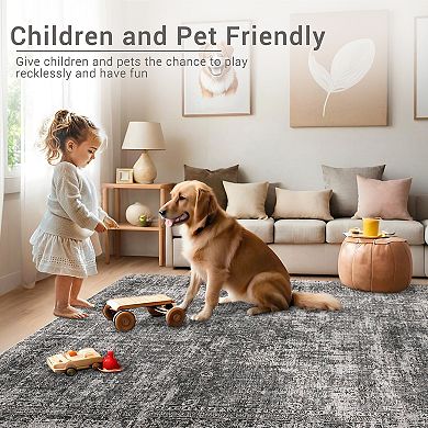 Garvee Pearl Velvet Vintage Abstract Printed Area Rug Folable Carpet for Home