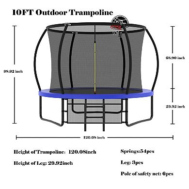 10FT Pumpkin Style Trampoline 330 lbs Single User Limit Storage Bag ASTM Certified