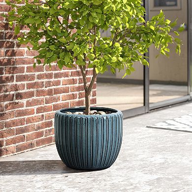 LuxenHome Ribbed Bowl Round Ceramic Decorative Planter Pot