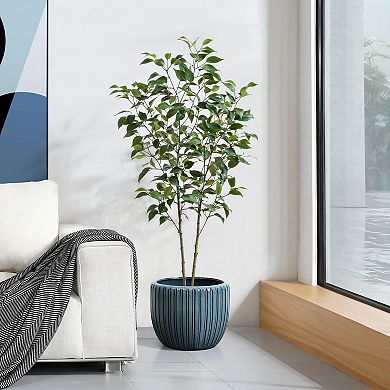 LuxenHome Ribbed Bowl Round Ceramic Decorative Planter Pot
