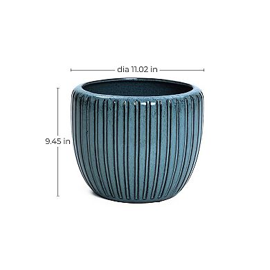 LuxenHome Ribbed Bowl Round Ceramic Decorative Planter Pot