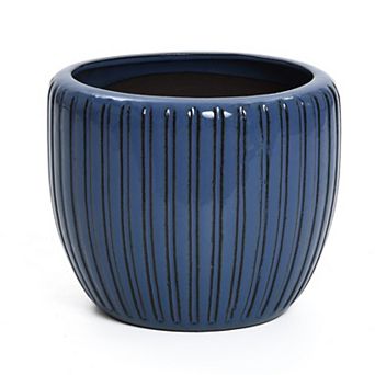 LuxenHome Ribbed Bowl Round Ceramic Decorative Planter Pot
