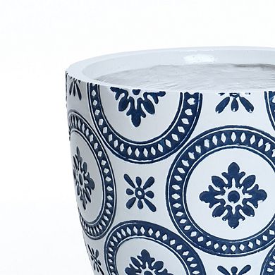LuxenHome Flower Pattern Round Tapered Mgo Planter, Indoor and Outdoor