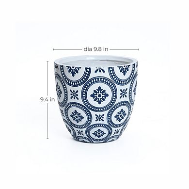 LuxenHome Flower Pattern Round Tapered Mgo Planter, Indoor and Outdoor