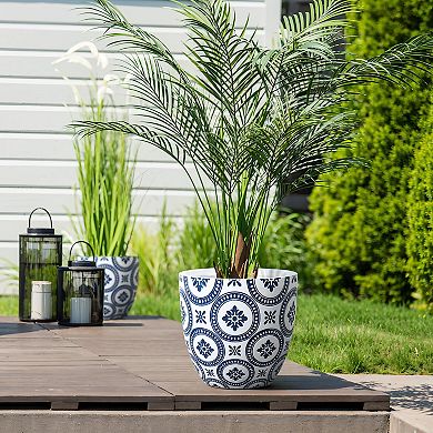 LuxenHome Flower Pattern Round Tapered Mgo Planter, Indoor and Outdoor