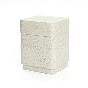 LuxenHome Side Table for Patio, 18'' Off White with Speckled Gray Square Cement Accent End Table