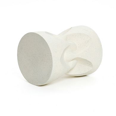 LuxenHome Speckled Off White Modern Spade Round 17-Inch Tall Cement Side Table, Indoor and Outdoor