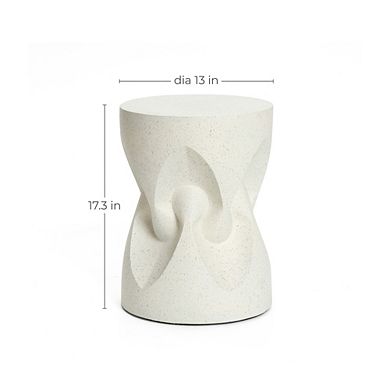 LuxenHome Speckled Off White Modern Spade Round 17-Inch Tall Cement Side Table, Indoor and Outdoor