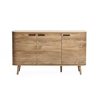 LuxenHome Natural Oak Manufactured Wood 3-Door 53.3-Inch Wide Buffet Cabinet