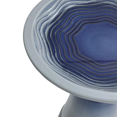 LuxenHome Blue Waves 18-Inch Tall Ceramic Birdbath