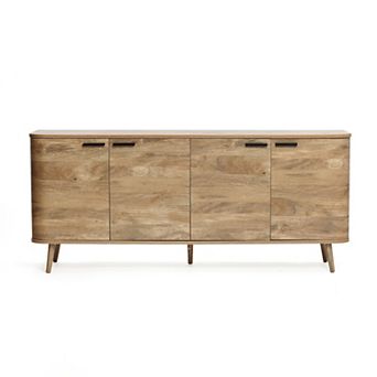 LuxenHome Natural Oak Manufactured Wood 4-Door 71.1-Inch Wide Sideboard Cabinet