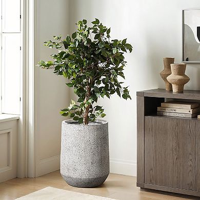 LuxenHome Speckled and Textured Round Tapered MgO Planter, Indoor and Outdoor