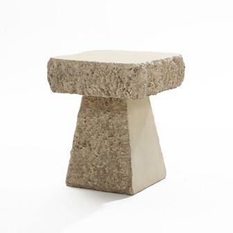 LuxenHome Outdoor Side Table, 18'' Rock Square Cement Patio Side Table , Concrete Accent End Table