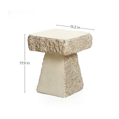 LuxenHome Outdoor Side Table, 18'' Rock Square Cement Patio Side Table , Concrete Accent End Table