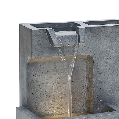 LuxenHome Gray with Speckled Black Rectangle 20-Inch Tall Resin Outdoor Fountain with Lights