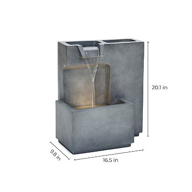 LuxenHome Gray with Speckled Black Rectangle 20-Inch Tall Resin Outdoor Fountain with Lights
