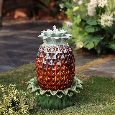 LuxenHome Brown Pineapple Ceramic Indoor/Outdoor 17.1-In Tall Tabletop Fountain