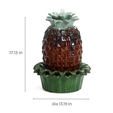 LuxenHome Brown Pineapple Ceramic Indoor/Outdoor 17.1-In Tall Tabletop Fountain