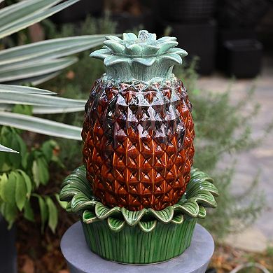 LuxenHome Brown Pineapple Ceramic Indoor/Outdoor 17.1-In Tall Tabletop Fountain
