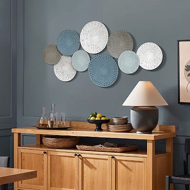LuxenHome Multi-Color Distressed Plates 43.3-Inch Wide Abstract Metal Wall Decor