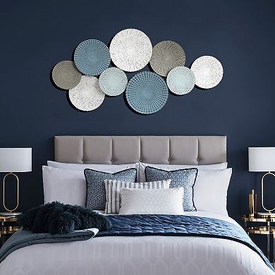 LuxenHome Multi-Color Distressed Plates 43.3-Inch Wide Abstract Metal Wall Decor