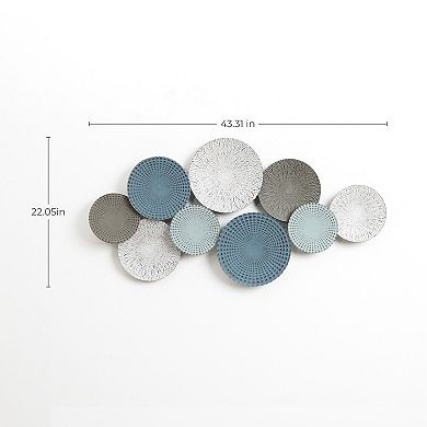 LuxenHome Multi-Color Distressed Plates 43.3-Inch Wide Abstract Metal Wall Decor