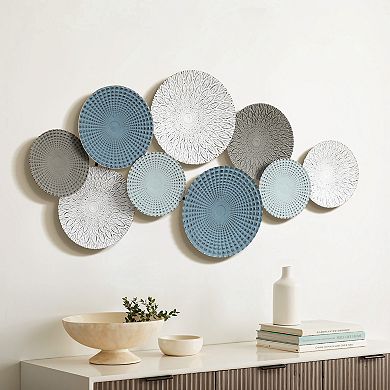 LuxenHome Multi-Color Distressed Plates 43.3-Inch Wide Abstract Metal Wall Decor