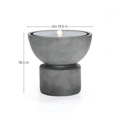 LuxenHome Gray with Speckled Black Resin Round Bubbler 18.5" Tall Outdoor Fountain with Lights