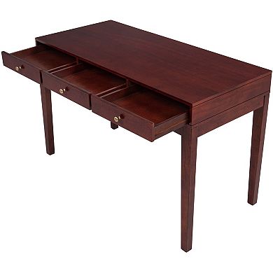 eHemco Solid Wood Library/Home office Writing Desk with 3 Drawers, Cherry