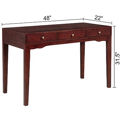 eHemco Solid Wood Library/Home office Writing Desk with 3 Drawers, Cherry