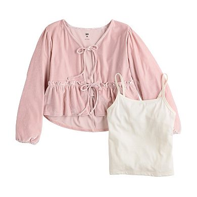 Girls 6-20 SO® Velvet Tie Front Twofer Top in Regular & Plus Size