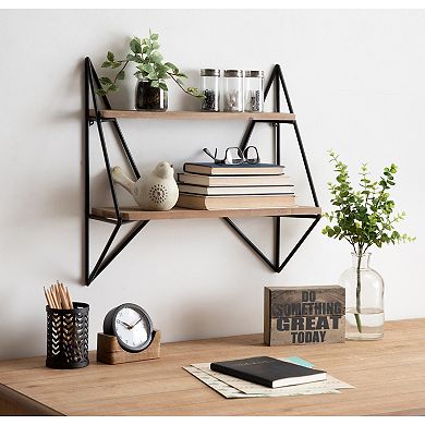 Melita 2 Tier Wood and Metal Wall Shelf 2 Shelves