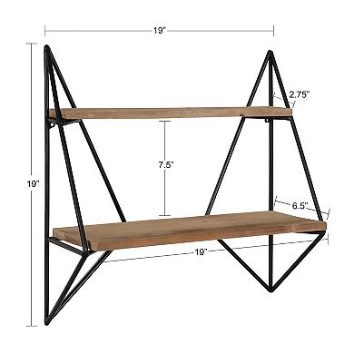 Melita 2 Tier Wood and Metal Wall Shelf 2 Shelves