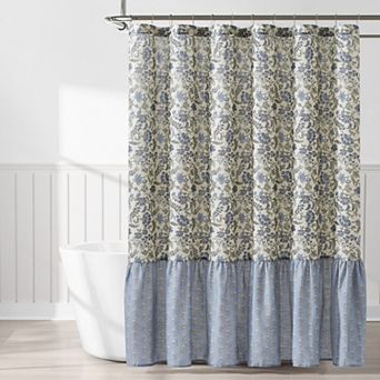 Lush Decor Lillian Block Print Linen Textured Shower Curtain