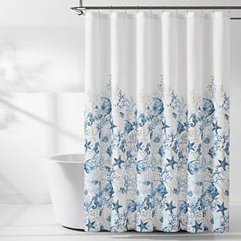 Lush Decor Oceana Watercolor Sea Life Linen Textured Shower Curtain