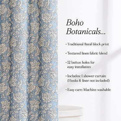 Lush Decor Zara Floral Block Linen Textured Shower Curtain