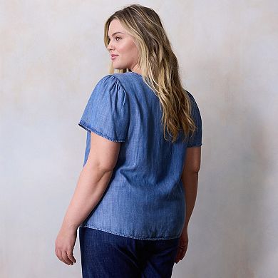 Plus Size LC Lauren Conrad Woven V-Neck Tie Top