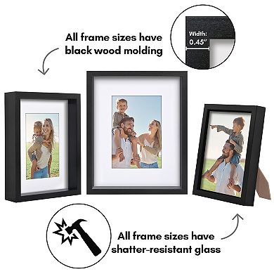 Americanflat 3-Piece Black Modling Frame Set with Oversized Mats