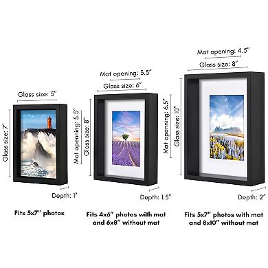 Americanflat 3-Piece Black Modling Frame Set with Oversized Mats