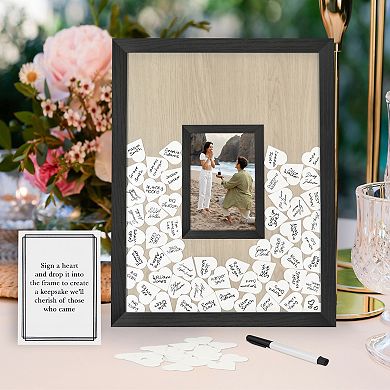 Americanflat Wedding Guest Book Alternative 12" x 16" Frame with 80 Heart Tokens
