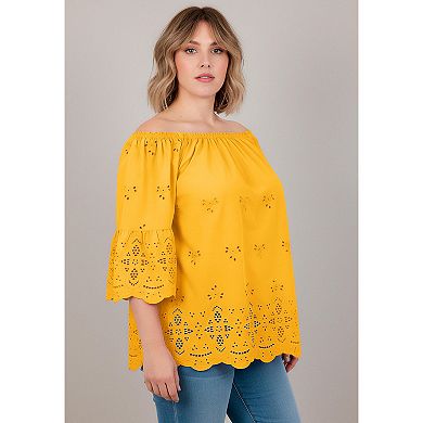 Avenue Women's Plus Size Convertible Eyelet Tunic