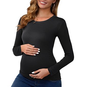 Women's Maternity Ruched Tops Long Sleeve Shirts Casual Blouses Basic T-Shirt Clothing