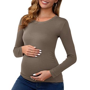 Women's Maternity Ruched Tops Long Sleeve Shirts Casual Blouses Basic T-Shirt Clothing
