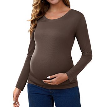 Women's Maternity Ruched Tops Long Sleeve Shirts Casual Blouses Basic T-Shirt Clothing