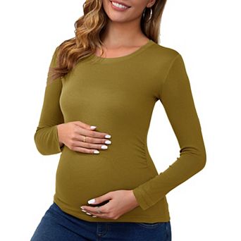 Women's Maternity Ruched Tops Long Sleeve Shirts Casual Blouses Basic T-Shirt Clothing