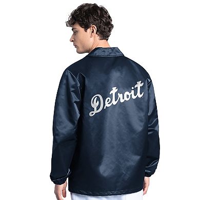 Men's Starter Navy Detroit Tigers Cooperstown Collection Point Man Full-Snap Coaches Jacket