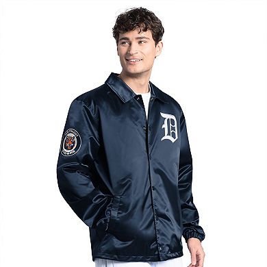 Men's Starter Navy Detroit Tigers Cooperstown Collection Point Man Full-Snap Coaches Jacket