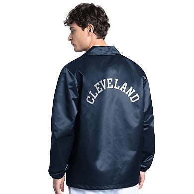 Men's Starter Navy Cleveland Guardians Cooperstown Collection Point Man Full-Snap Coaches Jacket