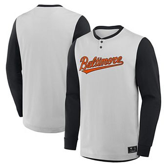 Men's Fanatics Gray/Black Baltimore Orioles Clubhouse Long Sleeve Henley Shirt